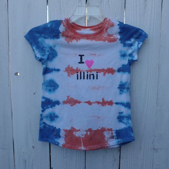 Illini Tie Dye T-shirt Girls 10/12 LG Homemade New - Picture 9 of 11